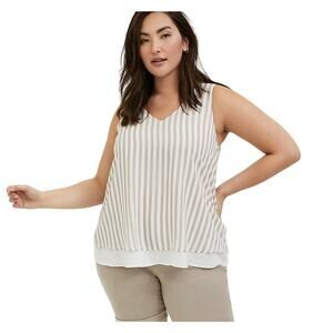 Torrid Tan White Striped Double Layer Georgette Swing Layered Tank Top 1X NWT